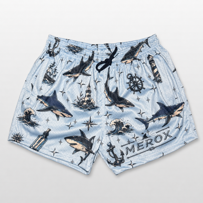 MEROX Shark and Nautical mesh shorts front view