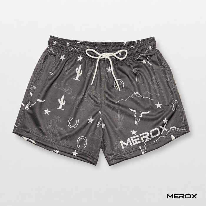 MEROX Western 5 inch mesh shorts front view