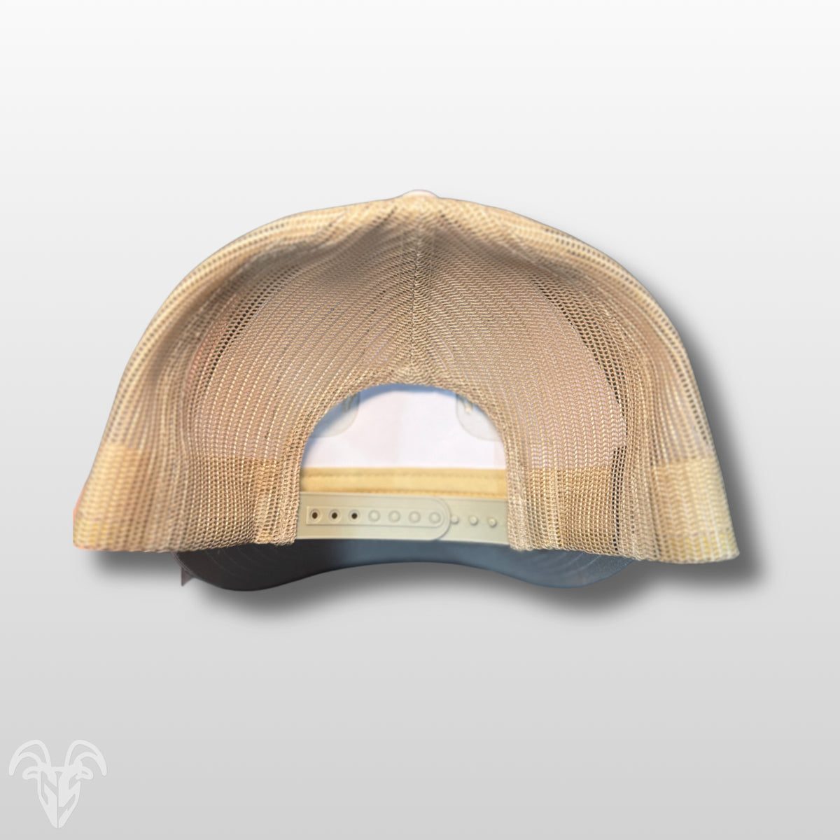 Goat Strength Embroidered Khaki Trucker Hat – Pre Curved, Cotton Twill & Mesh Snapback