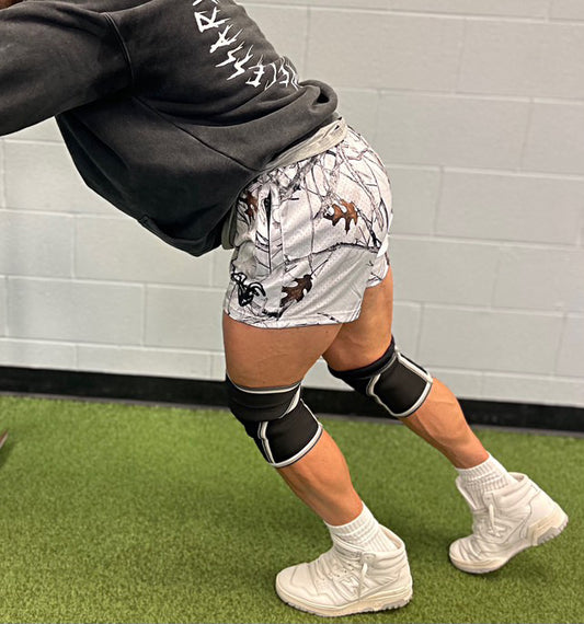 Goat Strength Final Stock – White Camo 5-Inch Mesh Shorts
