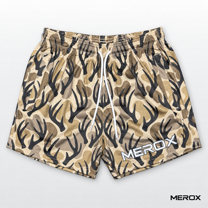 MEROX Antler Camo 5-Inch Mesh Shorts β Unisex with Zipper Pockets
