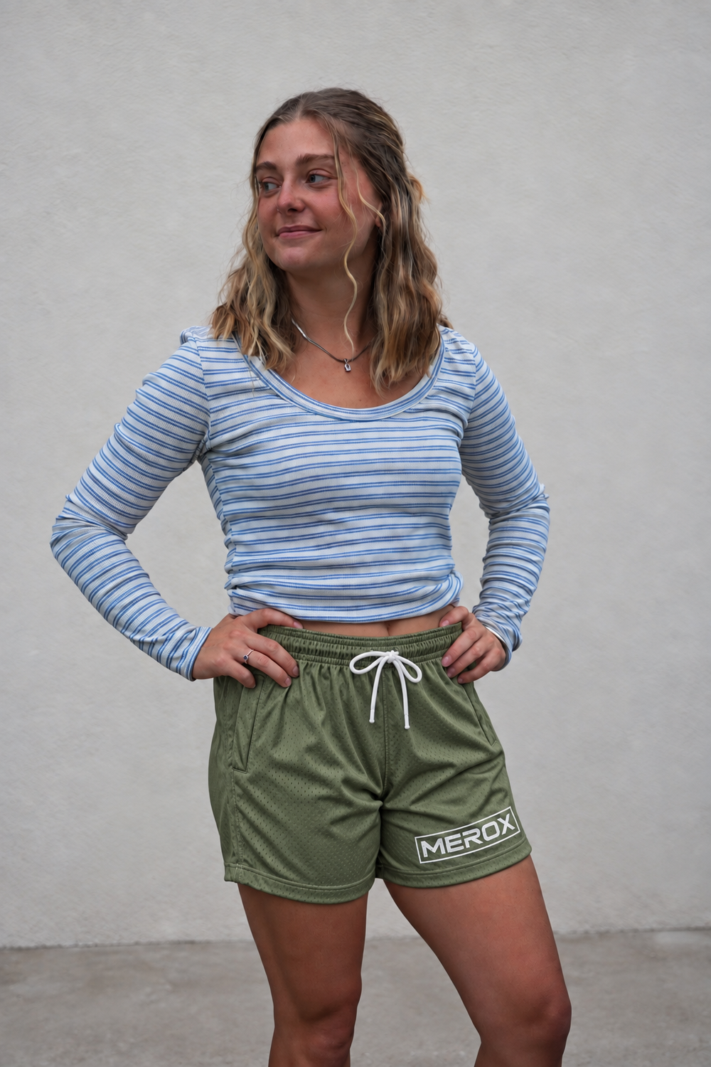 MEROX Olive Green mesh shorts approved women's model photo