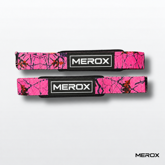 MEROX pink camo weightlifting straps 02 flat pair