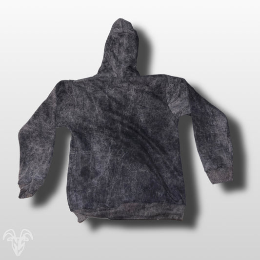 Goat Strength black acid wash hoodie detail