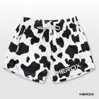 MEROX Black and White Cow Print 5-inch mesh shorts front view