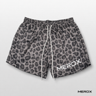 Dark cheetah leopard print mesh shorts front view
