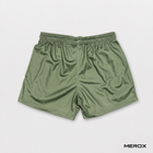 MEROX olive green 5 inch mesh shorts front view