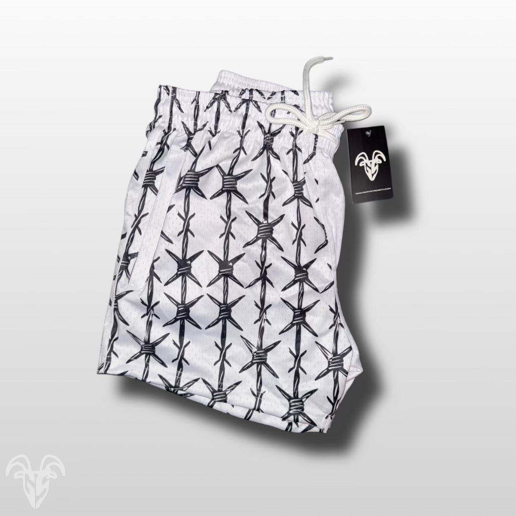 Goat Strength Final Stock – White Half Barbed Wire 5-Inch Mesh Shorts