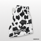 MEROX Black and White Cow Print 5-inch mesh shorts side view