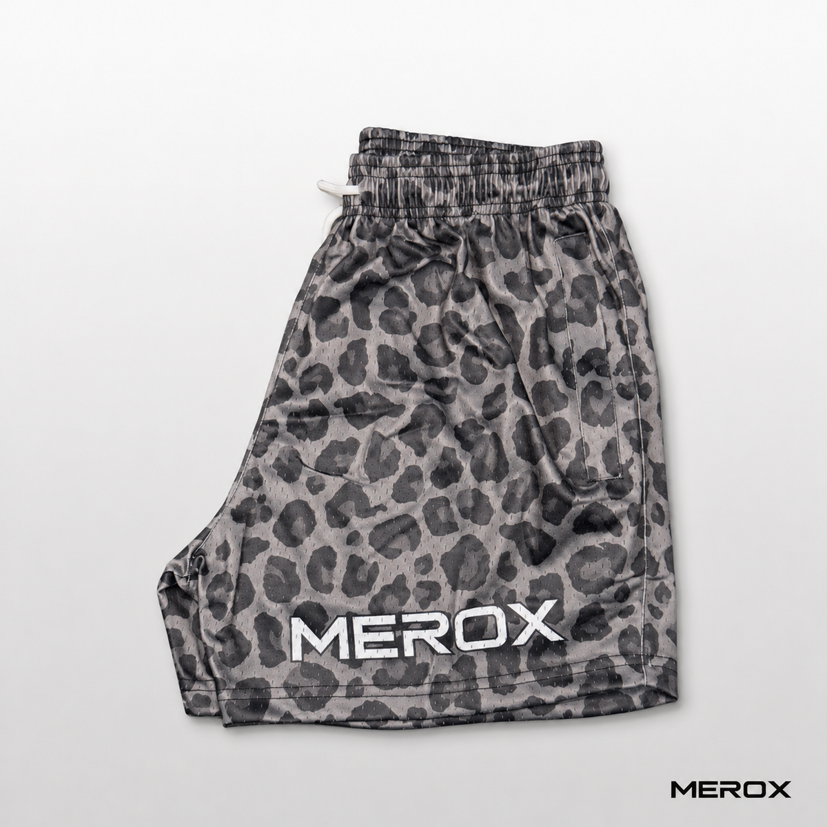 Dark cheetah leopard print mesh shorts side view