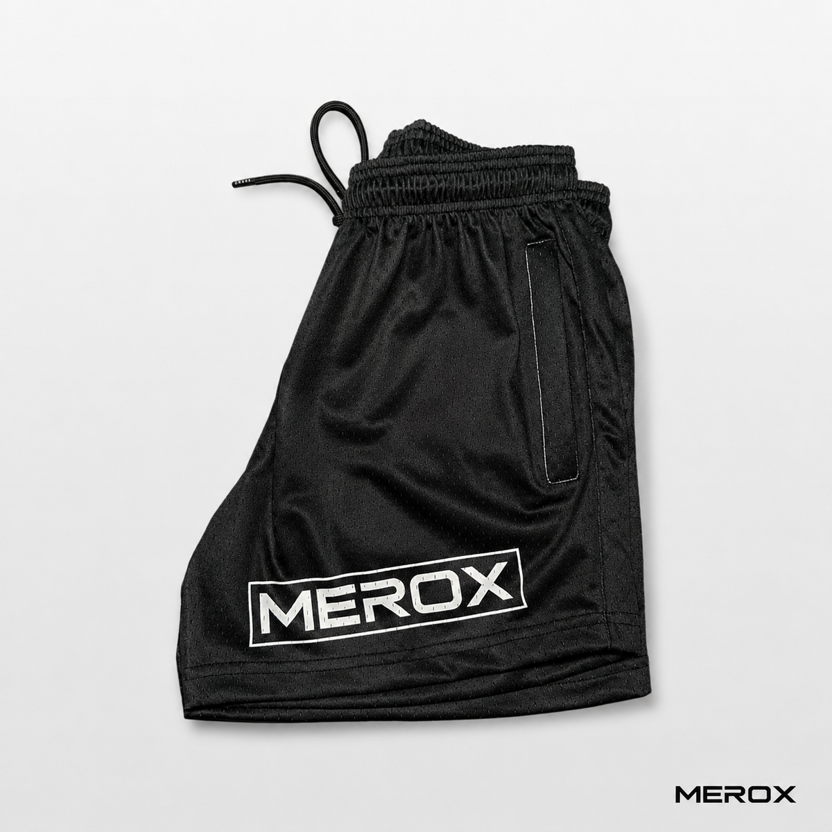 MEROX Zeus 5-inch mesh shorts logo side view