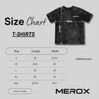 MEROX T-shirt size chart in inches: sizes S, M, L, XL and XXL with length and width measurements