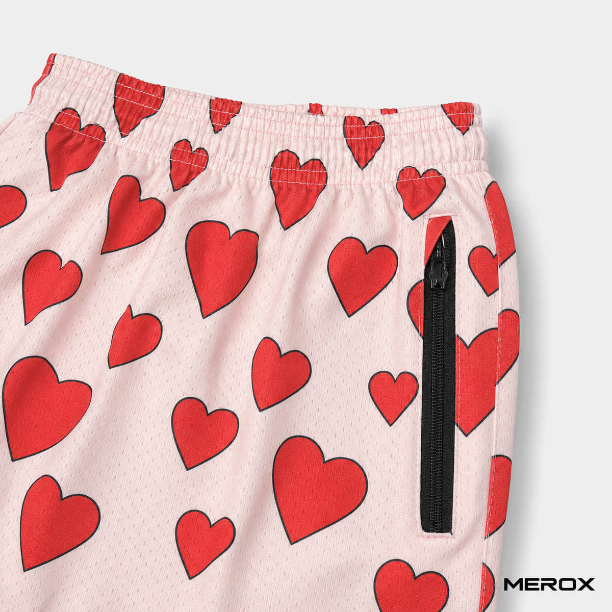 MEROX Valentine Hearts shorts elastic waistband detail