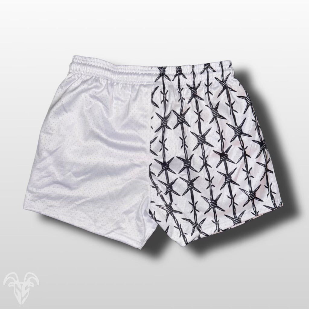 Goat Strength Final Stock – White Half Barbed Wire 5-Inch Mesh Shorts