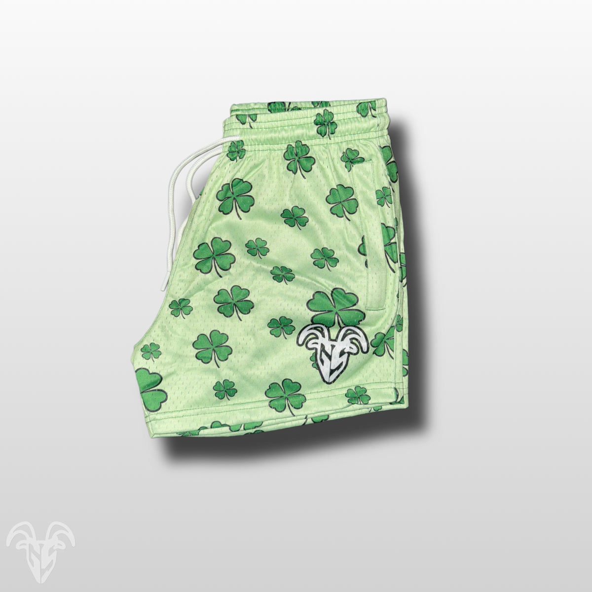 Goat Strength Final Stock – St. Patrick's Day Four-Leaf Clover 5-Inch Mesh Shorts