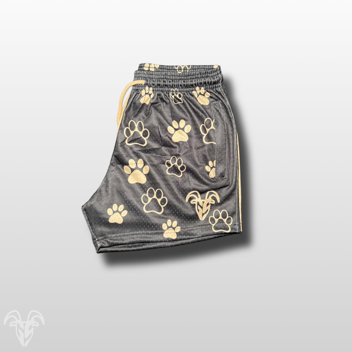 Original Goat Strength split paw print shorts detail