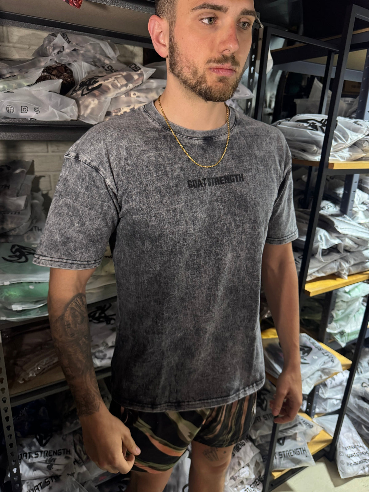 Goat Strength 100% Cotton Grey White Washed pump tee - Black White Washed t-shirt