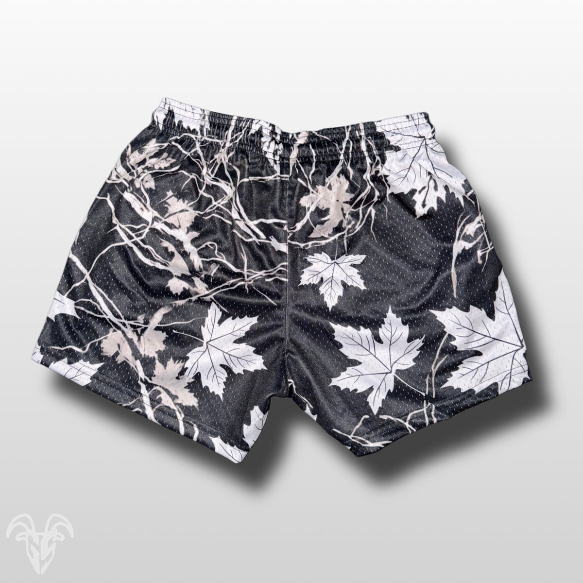 Goat Strength Final Stock – Black & White Maple Camo 5-Inch Mesh Shorts