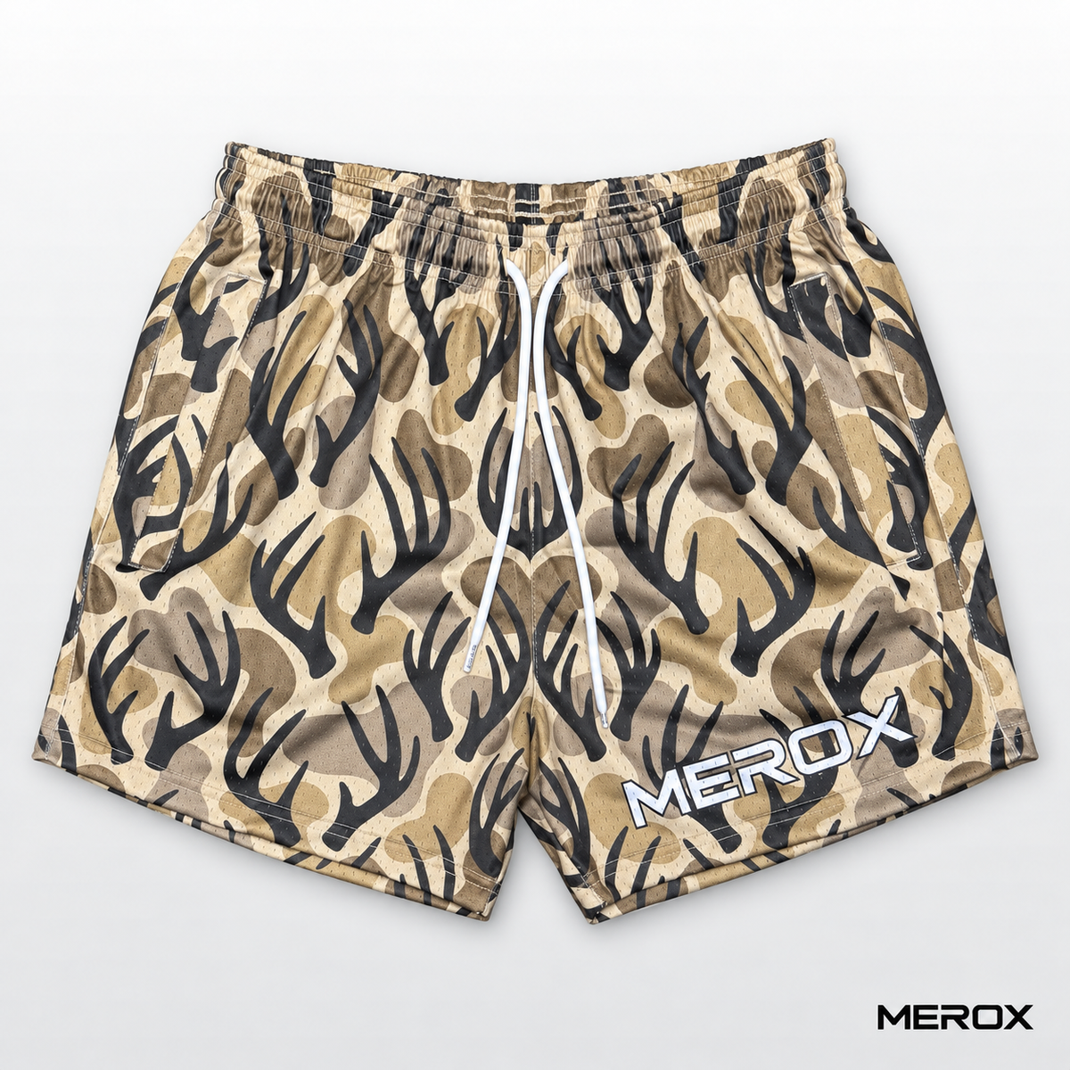 MEROX Antler Camo 5-Inch Mesh Shorts – Unisex with Zipper Pockets