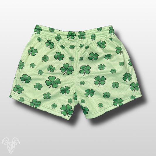 Goat Strength Final Stock – St. Patrick's Day Four-Leaf Clover 5-Inch Mesh Shorts