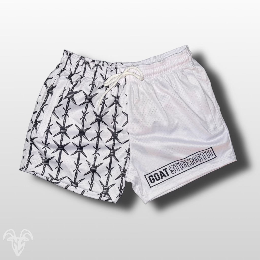 Goat Strength Final Stock – White Half Barbed Wire 5-Inch Mesh Shorts