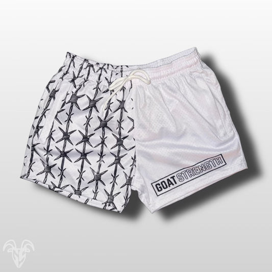 Goat Strength Final Stock – White Half Barbed Wire 5-Inch Mesh Shorts