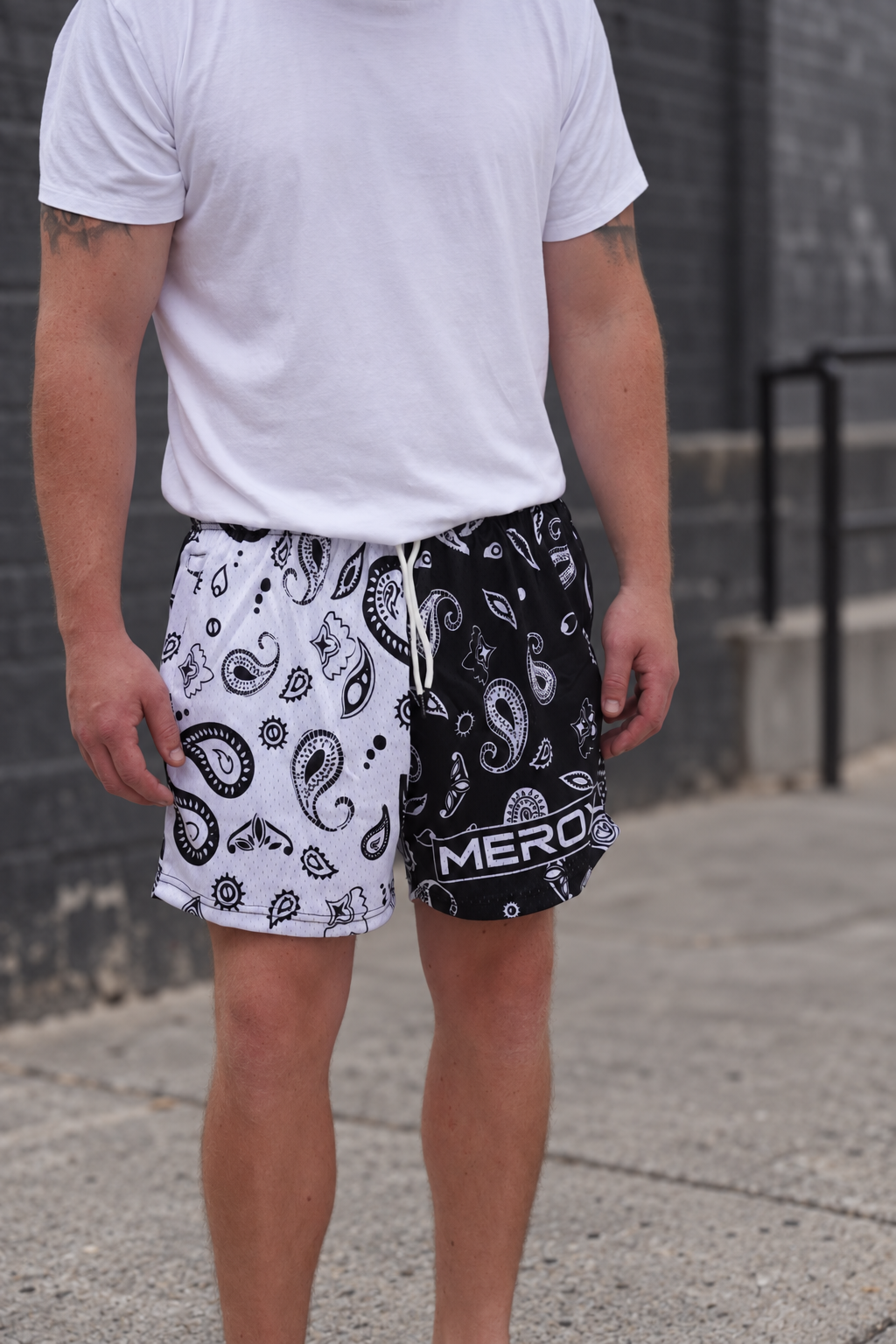 MEROX Black & White Bandana 5-Inch Mesh Shorts