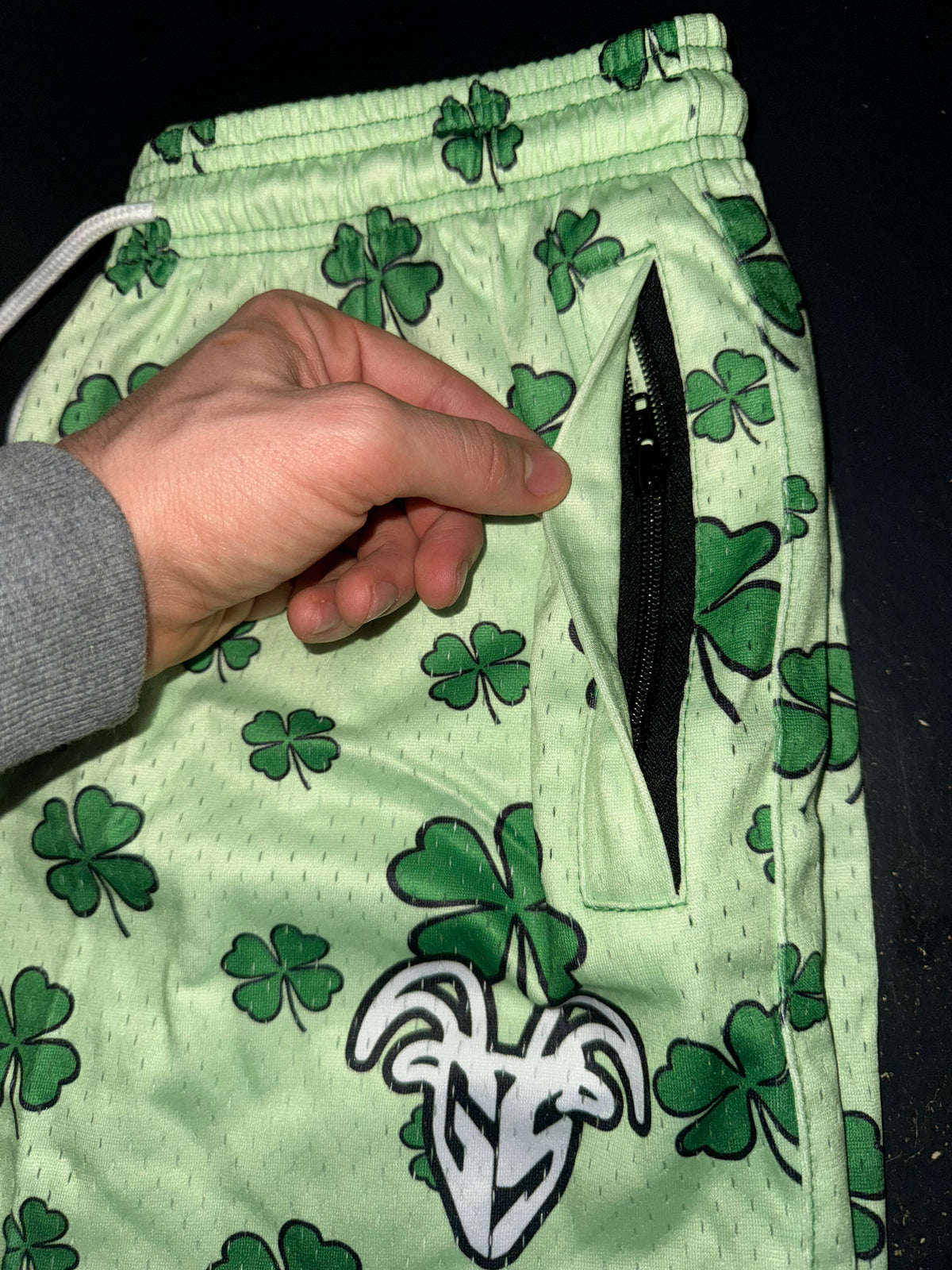 Goat Strength Final Stock – St. Patrick's Day Four-Leaf Clover 5-Inch Mesh Shorts