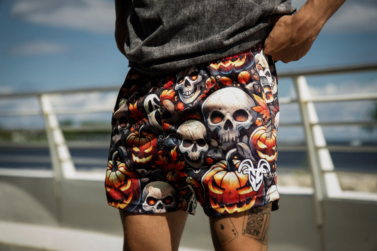 Goat Strength Final Stock – Skull & Jack-o’-Lantern 5-Inch Mesh Shorts