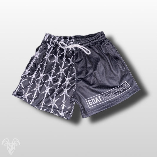 Goat Strength Final Stock – Black Half Barbed Wire 5-Inch Mesh Shorts