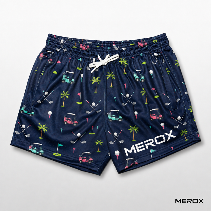 MEROX Golf 5-Inch Mesh Shorts – Unisex Golf Print with Zipper Pockets