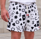 Man wearing MEROX Casino 5-Inch Mesh Shorts; approved model photograph
