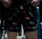 Approved male model wearing MEROX Dinosaur 5-inch mesh shorts