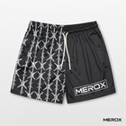 MEROX Black Half Barbed Wire 5-inch mesh shorts front view with split black and white wire print