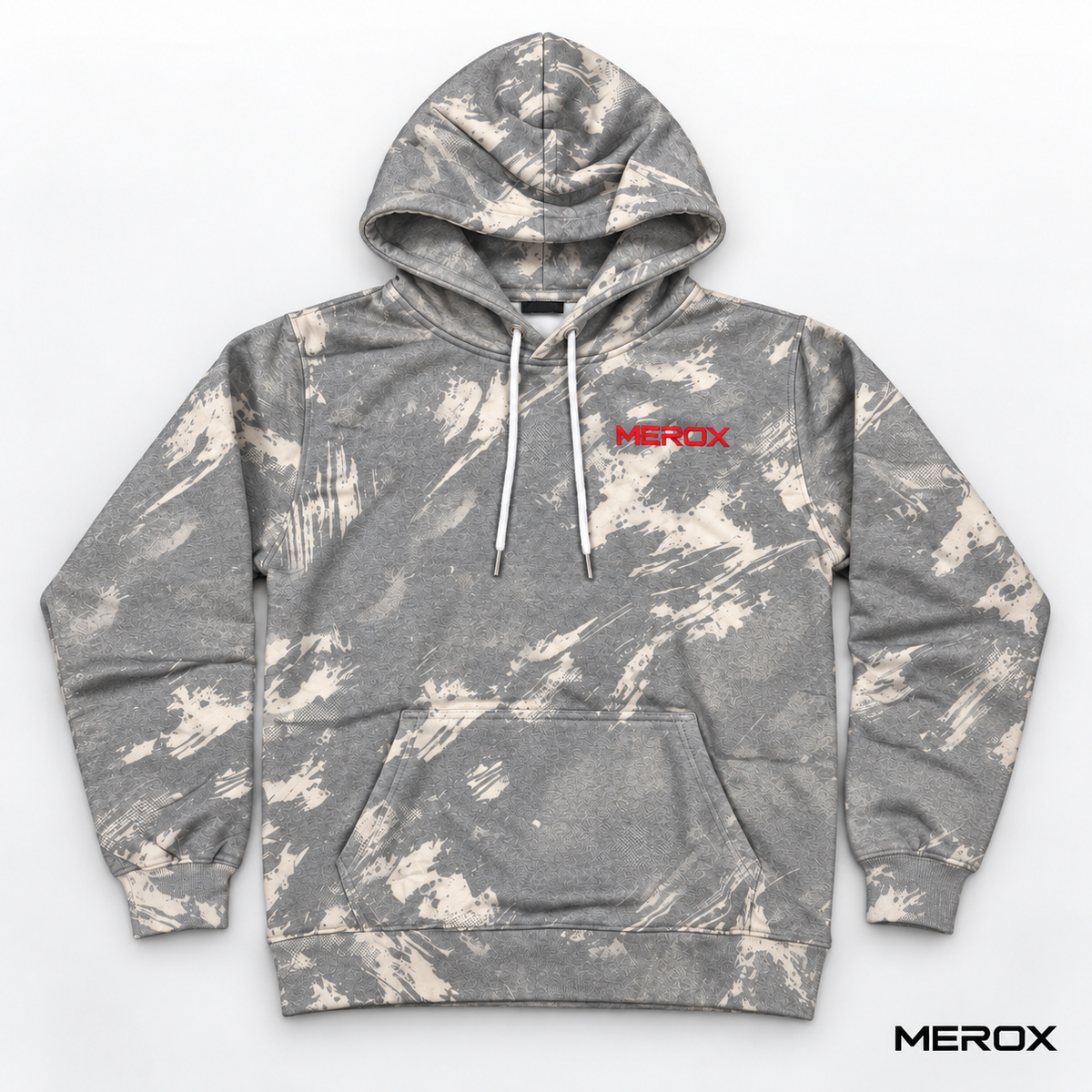 MEROX black scratch camo embroidered hoodie front view