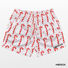 MEROX Candy Cane mesh shorts, front view with red and white holiday print