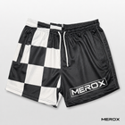 MEROX black and white checkered 5-inch mesh shorts front view