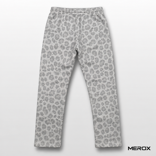 MEROX gray cheetah leopard joggers back view