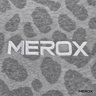 Close-up of white MEROX embroidery and gray cheetah knit texture