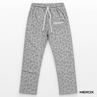 MEROX gray cheetah leopard joggers front with white embroidery and drawstrings