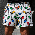 Man wearing MEROX Christmas Lights shorts