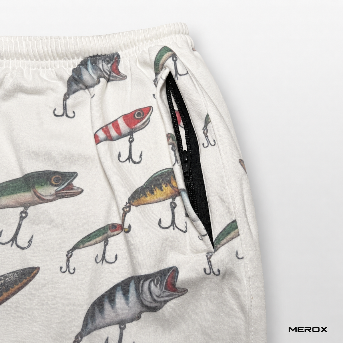MEROX Cotton Fishing Lure shorts zipper pocket detail