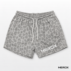 MEROX cotton gray cheetah leopard print shorts front view