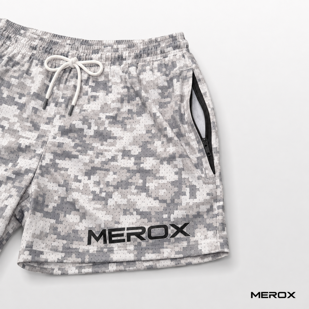 MEROX Digital Camo mesh shorts zipper pocket detail