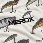 MEROX Fishing Lure hoodie black chest embroidery and fishing lure fabric detail