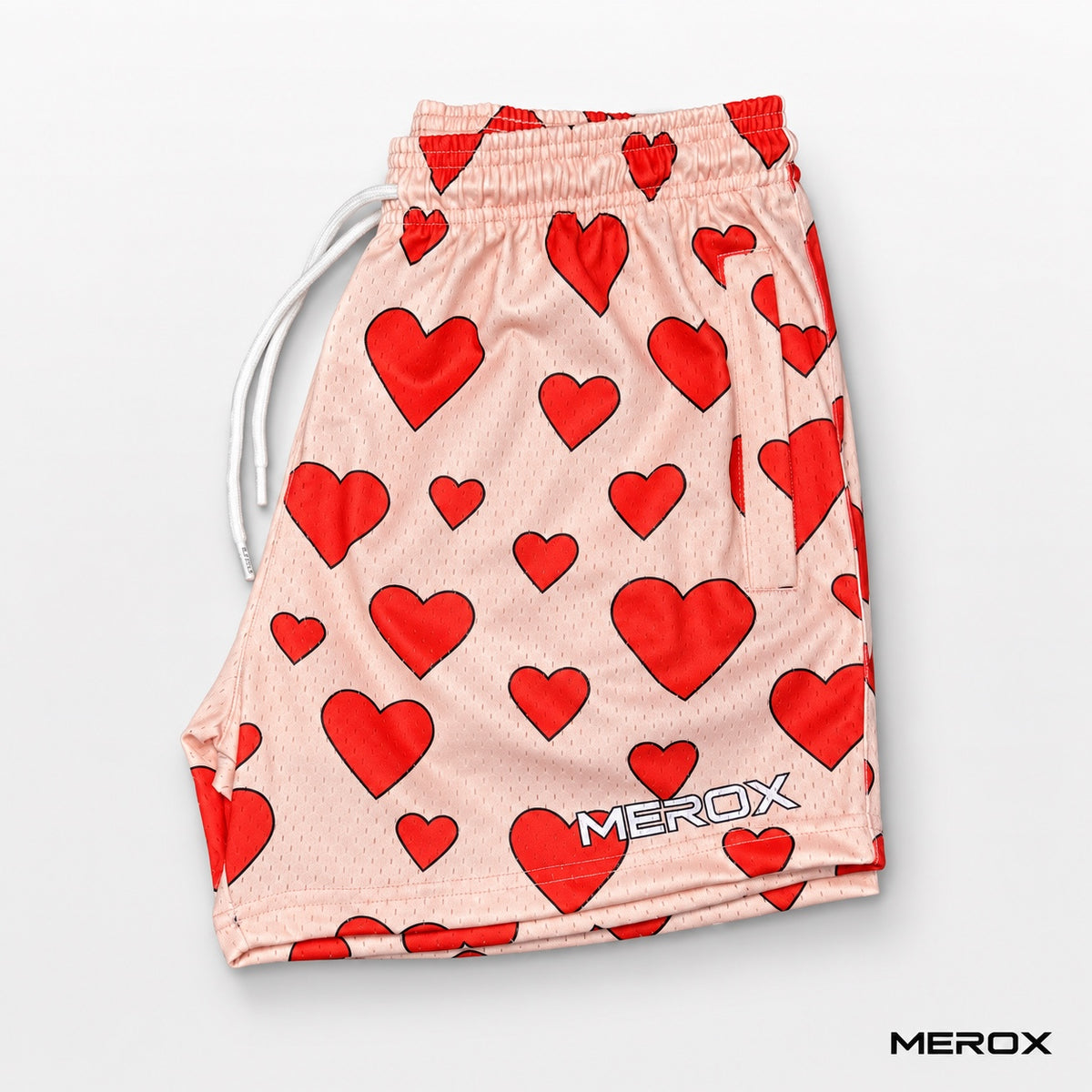 MEROX Valentine Hearts mesh shorts side view