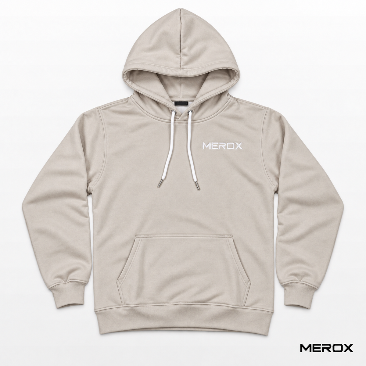 MEROX khaki embroidered hoodie front view