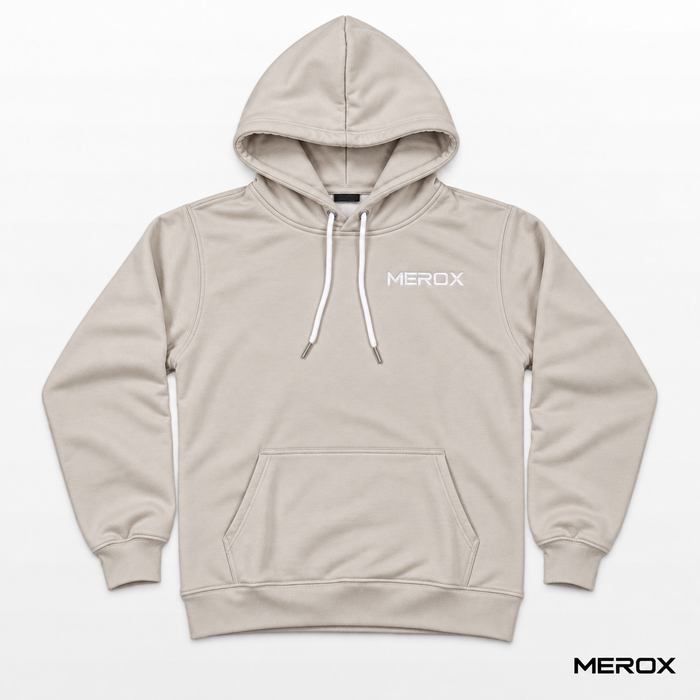MEROX khaki embroidered hoodie front view