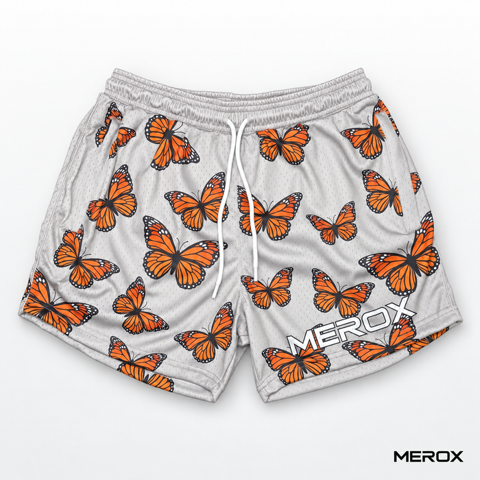 MEROX Monarch Butterfly 5-inch mesh shorts front view