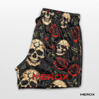 MEROX Skull and Roses mesh shorts side view with logo